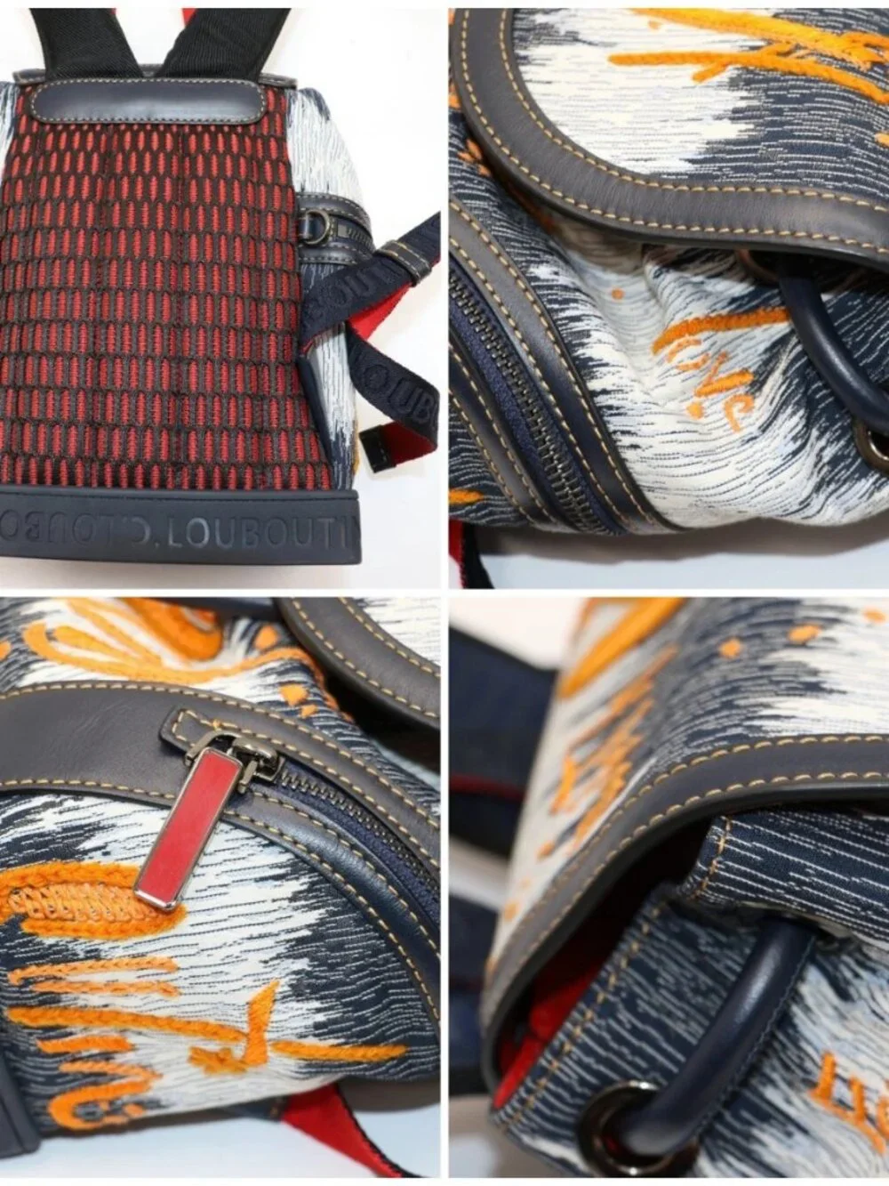 Christian Louboutin Explorafunk Small Denim Backpack - Orange/Navy